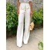 Casual Solid Color High Waist Buttons Zipper Wide Leg Pants For Women