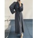 Solid Long Sleeve High Neck Pleated Casual Maxi Dress