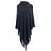 Women Solid Button Irregular Hem Shawl Tassel Sweaters