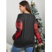 Plus Size Crew Neck Plaid Graphic Patchwork Sweatshirt