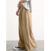 Women Casual Solid Color Elastic Waist Wide Leg Pants With Pocket