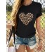 Leopard Print Love Print Round Neck Causal T  shirts For Women