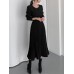 Solor Long Sleeve Round Neck Pleated Elegant Dress With Belt