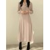 Solid Elastic Waist Button Long Sleeve Lapel Maxi Shirt Dress