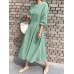 Solid Back Tie Crew Neck Lantern Long Sleeve Casual Dress