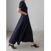 Solid Pocket Short Sleeve V  neck Swing Maxi Dress