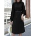 Solid Color Long Sleeve O  neck Puff Dress