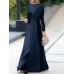 Solid Color Long Sleeve O  neck Mesh Patchwork Maxi Dress