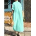 Solid Color Long Sleeve Lapel Knotted Maxi Shirt Dress