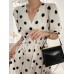 Polka Dot Print Half Sleeve V  neck Puff Drawstring Dress