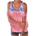 Women Casual Cold Shoulder Crew Neck Tie  dye Print Loose Shirts