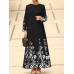 Flower Print Long Sleeve O  neck Maxi Dress