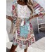 Bohemian Tribal Pattern Lace Stitch Tie Front Mni Dress