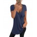 Solid Color V  neck Short Sleeve Chest Pocket Casual T  shirts For Women