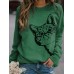 Women Cute Cartoon Cat Print Round Neck Loose Casual Long Sleeve T  Shirts