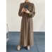 Solid Long Sleeve High Neck Pleated Casual Maxi Dress