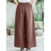 Women Contrast Frog Button Design Elastic Waist Casual Wide Leg Pants With Pocket