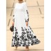 Flower Print Long Sleeve O  neck Maxi Dress