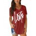 Letter Print V  neck Short Sleeve Irregular Hem Causal T  shirts