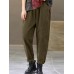 Women Corduroy Elastic Waist Side Pockets Solid Color Ankle Length Casual Pants