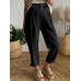 Women Brief Style Solid Color Button Design Elastic Waistband Casual Pants