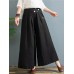 Women Floral Pattern Elastic Waist Casual Wide Leg Pants With Pocket