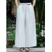 Women Contrast Frog Button Design Elastic Waist Casual Wide Leg Pants With Pocket